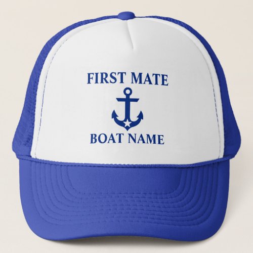 Nautical First Mate Boat Name Anchor Star Blue Trucker Hat
