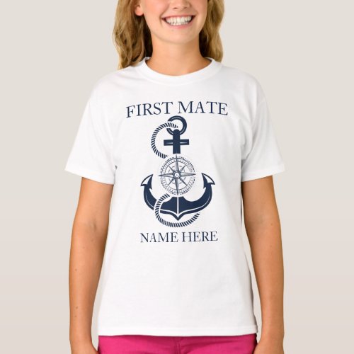 Nautical First Mate Boat Name Blue Anchor T_Shirt