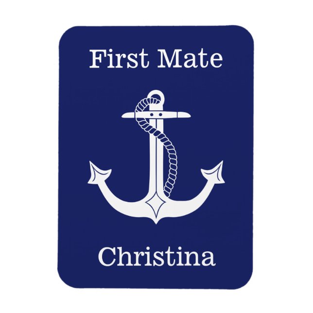 Nautical First Mate White Anchor Personalized Magnet (Vertical)