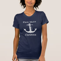 Nautical First Mate White Anchor Personalized T-Shirt