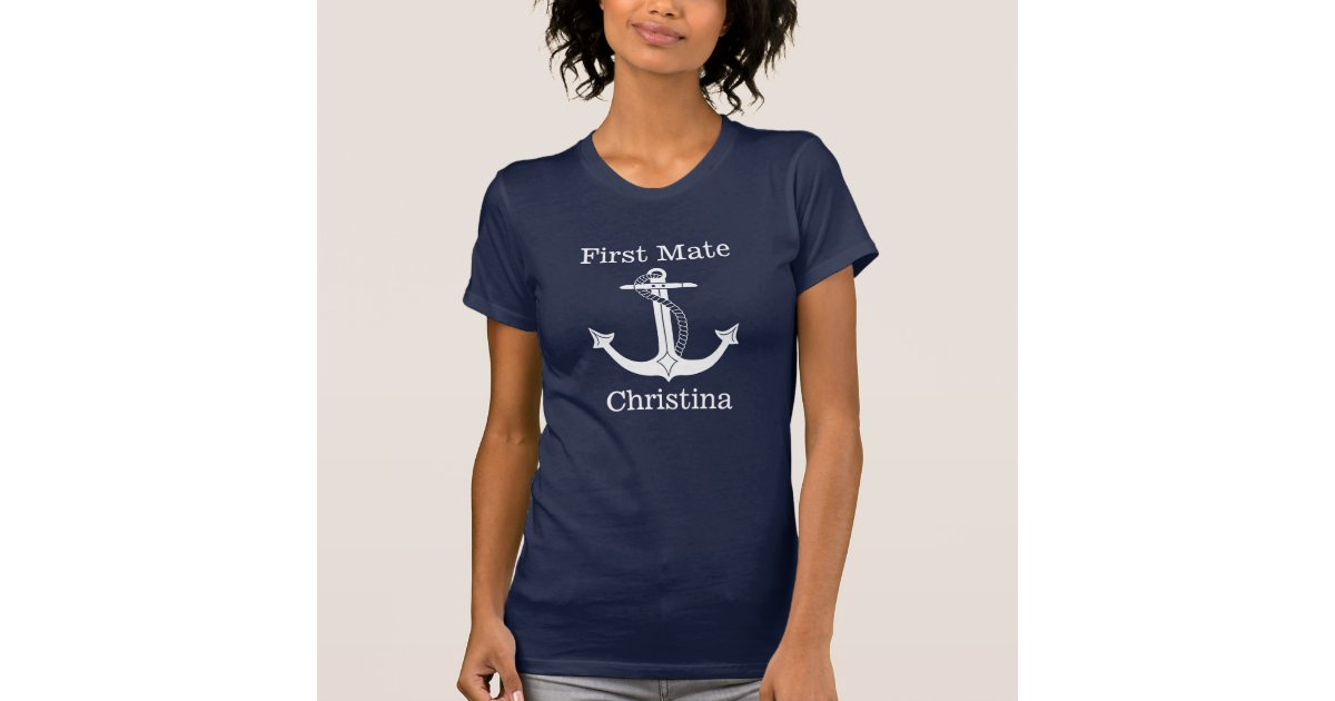 Nautical First Mate White Anchor Personalized T-Shirt
