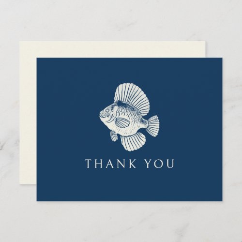 Nautical Fish Modern Navy Blue Beach Wedding Thank You Card