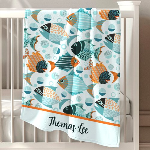 Nautical Fish Pattern Under The Sea Boys Baby Blanket