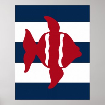 Nautical Fish Print Red  Navy And White by Home_Suite_Home at Zazzle