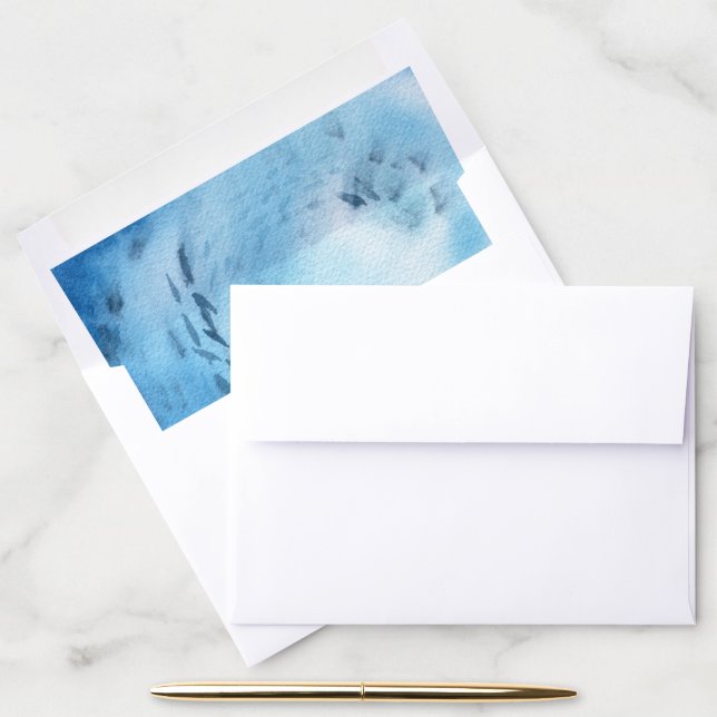 Nautical Fish Wedding Envelope Liner (Desk)