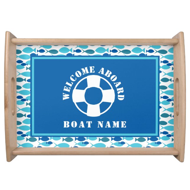 Nautical Fish Welcome Aboard Custom Boat Serving Tray (Front)