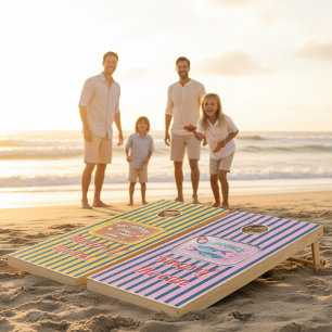 Nautical Fish Yellow Stripes Masters of the toss Cornhole Set