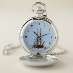 Nautical Fishing Boat Black Numbers Pocket Watch