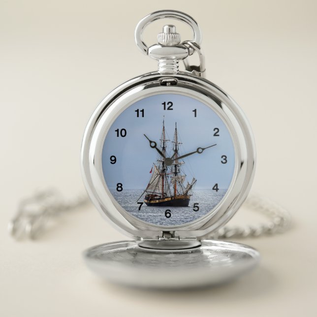 Nautical Fishing Boat Black Numbers Pocket Watch (Inside)