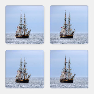 Nautical Fishing Boat Blue Skies Coaster Set