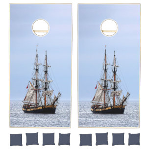 Nautical Fishing Boat Blue Skies Cornhole Set