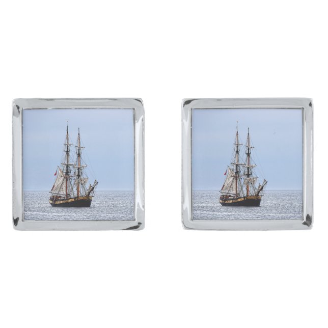 Nautical Fishing Boat Blue Skies Cufflinks (Front)