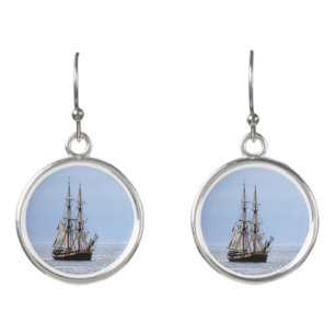 Nautical Fishing Boat Blue Skies Earrings