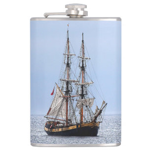 Nautical Fishing Boat Blue Skies Flask