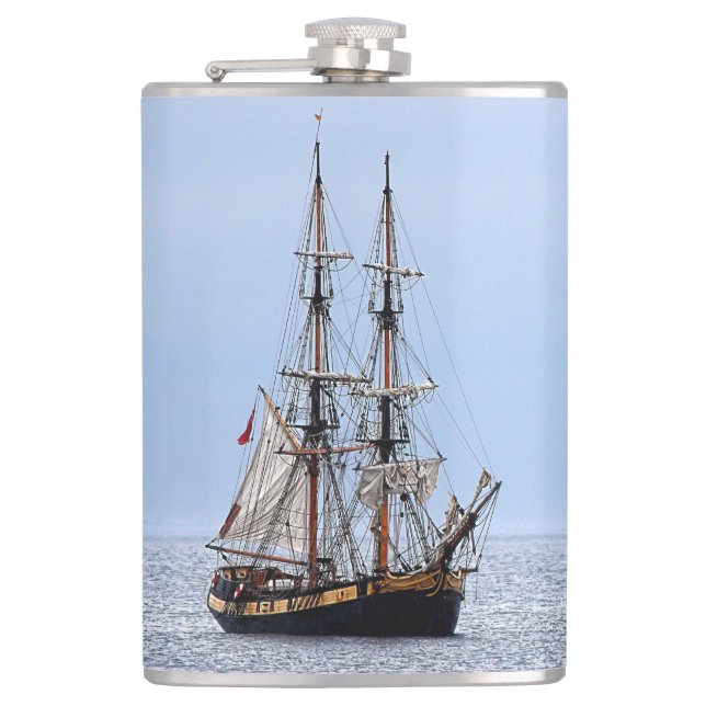 Nautical Fishing Boat Blue Skies Flask (Front)