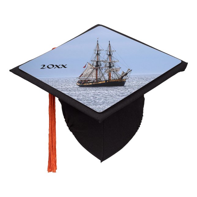 Nautical Fishing Boat Blue Skies Graduation Cap Topper (Angled)