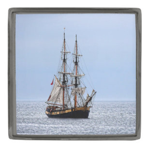 Nautical Fishing Boat Blue Skies Gunmetal Finish Lapel Pin