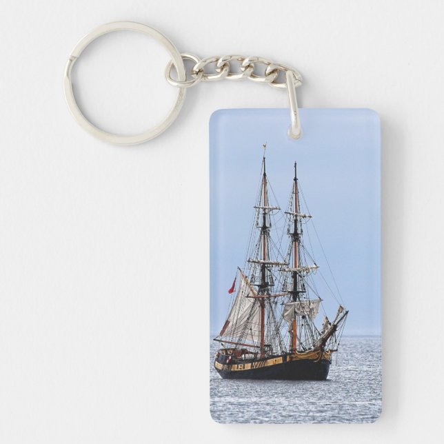 Nautical Fishing Boat Blue Skies Keychain (Front)