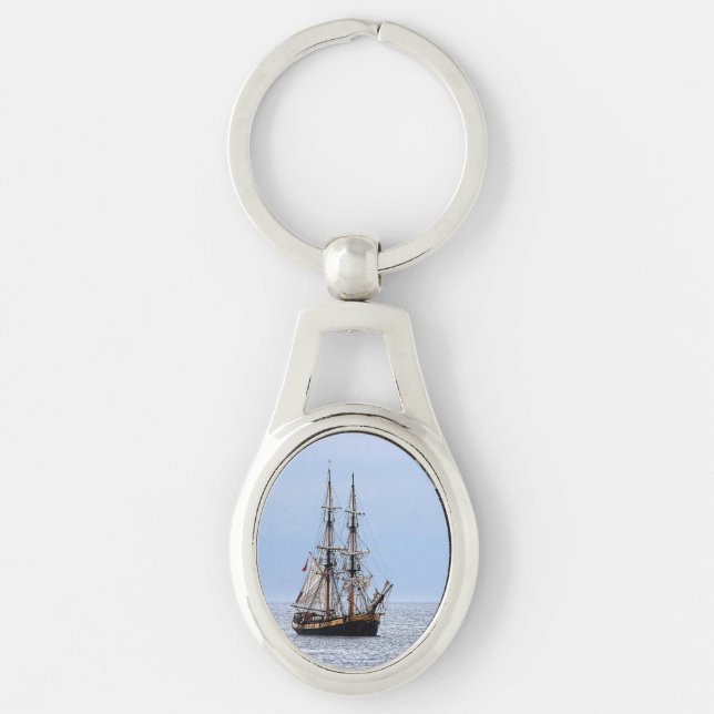 Nautical Fishing Boat Blue Skies Keychain (Front)
