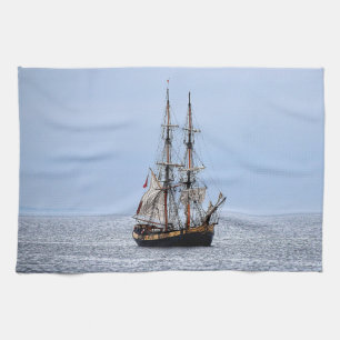 Nautical Fishing Boat Blue Skies Kitchen Towel