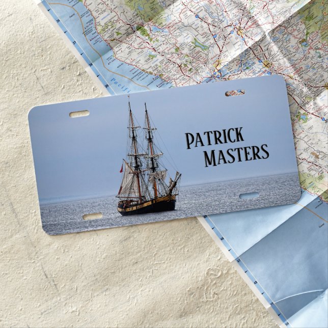 Nautical Fishing Boat Blue Skies License Plate (In Situ)
