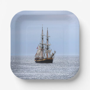 Nautical Fishing Boat Blue Skies Paper Plates