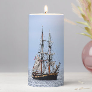 Nautical Fishing Boat Blue Skies Pillar Candle