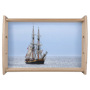 Nautical Fishing Boat Blue Skies Serving Tray