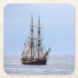 Nautical Fishing Boat Blue Skies Square Paper Coaster