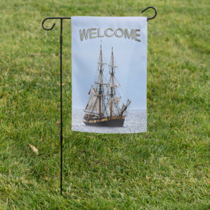 Nautical Fishing Boat Blue Skies Welcome Garden Flag