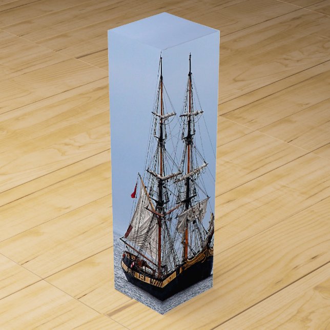 Nautical Fishing Boat Blue Skies Wine Box (Front)