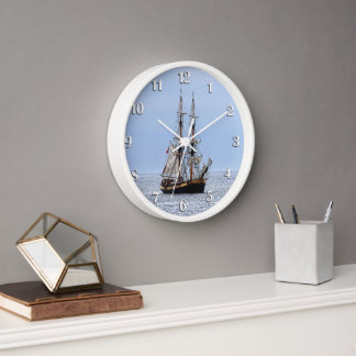 Nautical Fishing Boat White Numbers Clock
