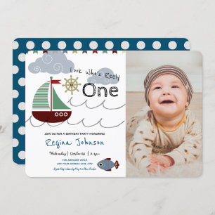 Nautical Fishing Party 1st Birthday Invitation