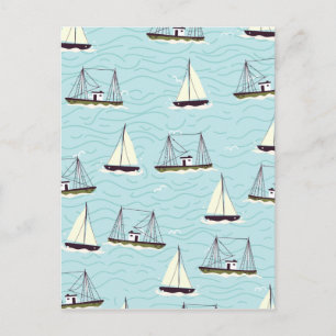 Nautical fishing pattern postcard