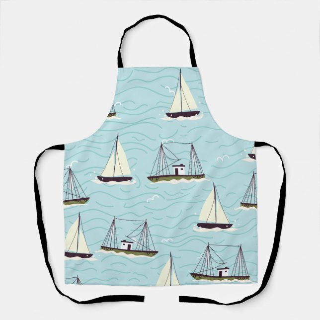 Nautical fishing pattern poster apron (Front)