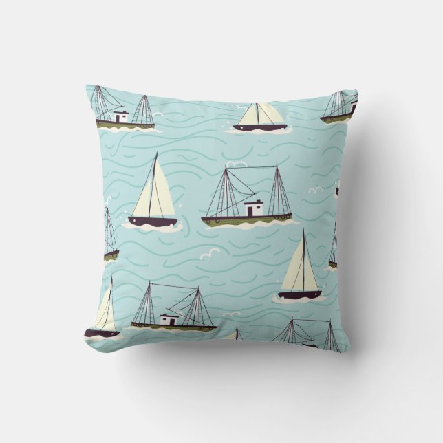 Nautical fishing pattern poster throw pillow (Front)