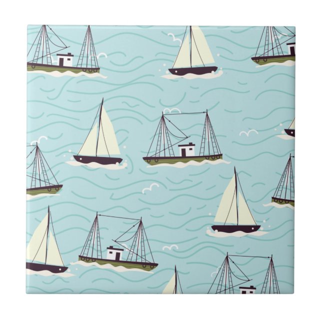 Nautical fishing pattern poster throw pillow ceramic tile (Front)