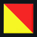 Nautical Flag Alphabet Sign Letter O (Oscar) Magnet<br><div class="desc">Nautical Flag Alphabet Code Sign Letter O Square Fridge Magnet. Square marine signal nautical alphabet flag "Oscar" - letter O with yellow red triangles square color blocks magnet.</div>