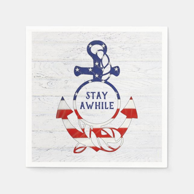 Nautical Flag Anchor on Whitewashed Wood Napkins (Front)