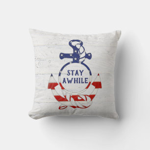 Nautical Flag Anchor on Wood Throw Pillow