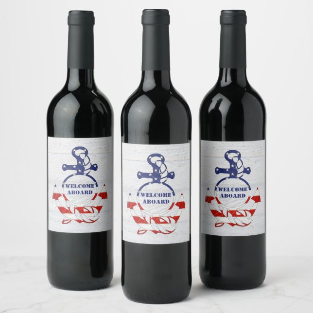 Nautical Flag Anchor on Wood Wine Label (Bottles)