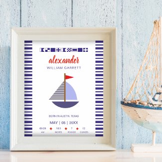 Nautical Flags Alphabet and Boat for Baby Room