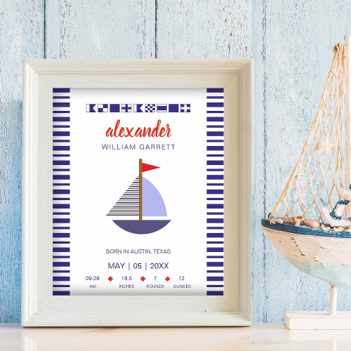 Nautical Flags Alphabet and Boat for Baby Room Poster