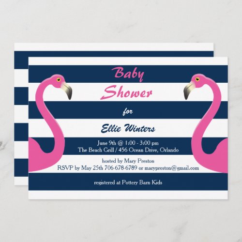Nautical Flamingo Baby Shower Invitation