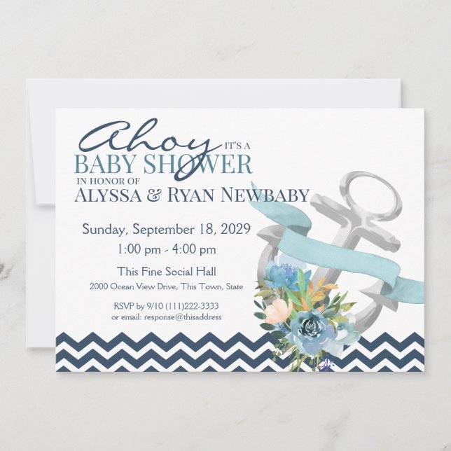 Nautical Floral Anchor Baby Shower Invitation (Front)