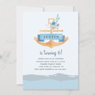 nautical floral anchor Birthday Invitation