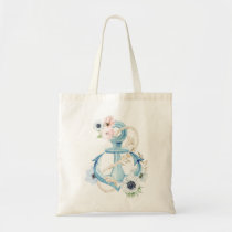 Nautical Floral Anchor Blue Blush Pink Anemone Tote Bag