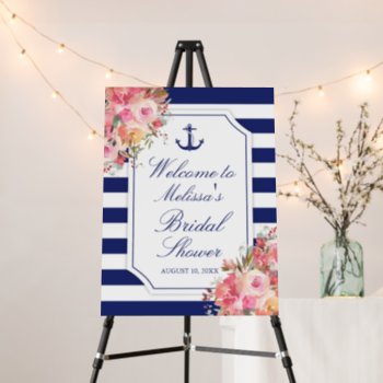 Nautical Floral Anchor Blue Stripe Bridal Shower Foam Board by ilovedigis at Zazzle