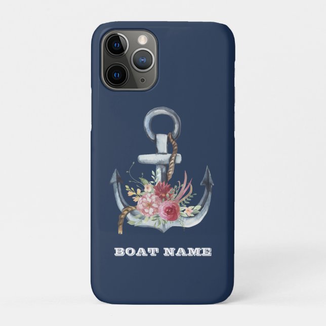 Nautical Floral Anchor Boat Name Navy Blue   Case-Mate iPhone Case (Back)