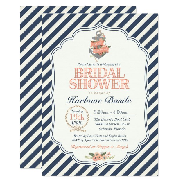 Nautical Floral Anchor Bridal Shower Invitation